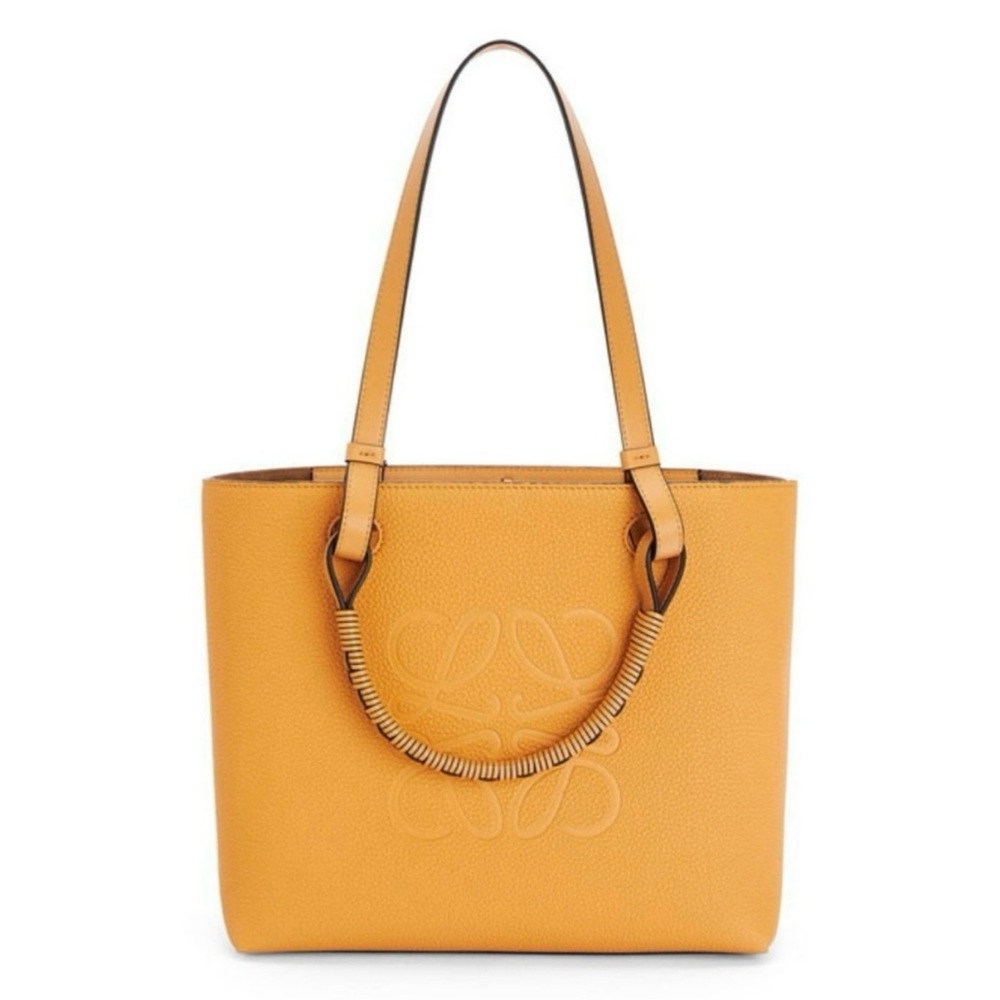 Loewe Anagram Tote Debossed Grained Calf Leather in Saffron - NEW - Small